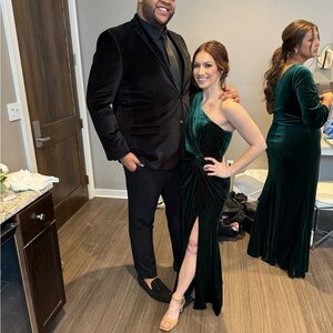 One-Shoulder Green Velvet Dress